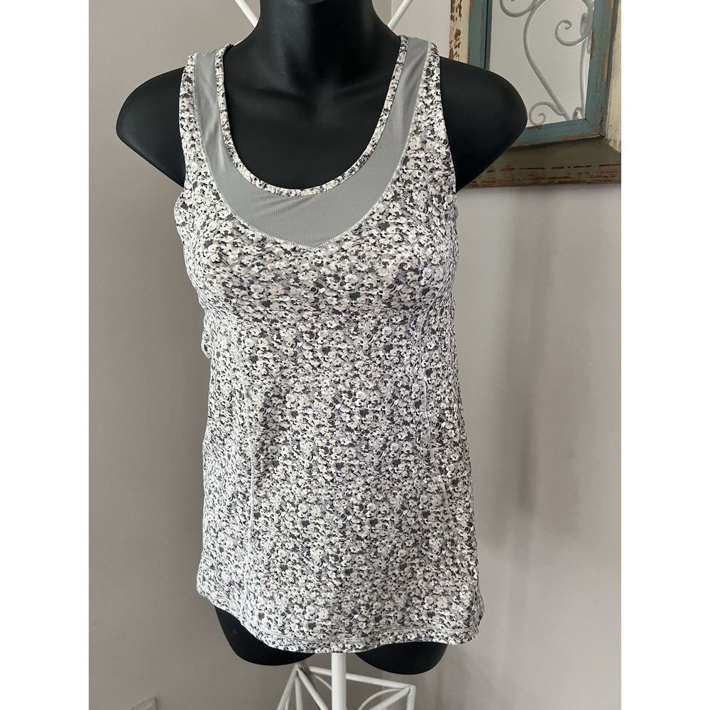 Lululemon Gray Floral Turbo Tank Top Racerback Ruched 4 Bra Athletica Run Tennis - Picture 2 of 10